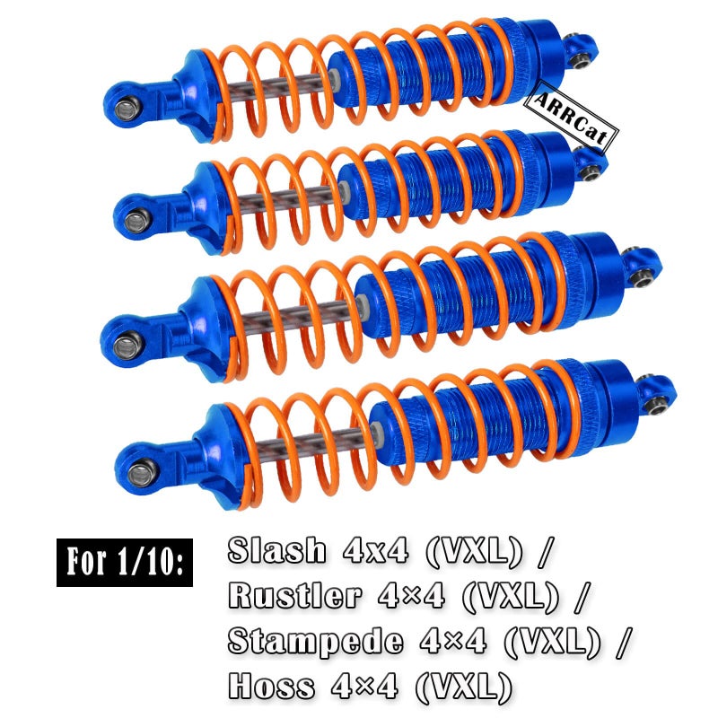 ARRCat Big Bore RC Shock for Slash 4WD 4x4 ترقية أجزاء 1/10 Stampede 4WD 4x4 Hoss 4WD 4x4 Rustler 4WD 4x4 4 قطع من الألومنيوم معدن كامل ممتص الصدمات الأمامي الخلفي استبدال 5862 أزرق داكن - Image 2